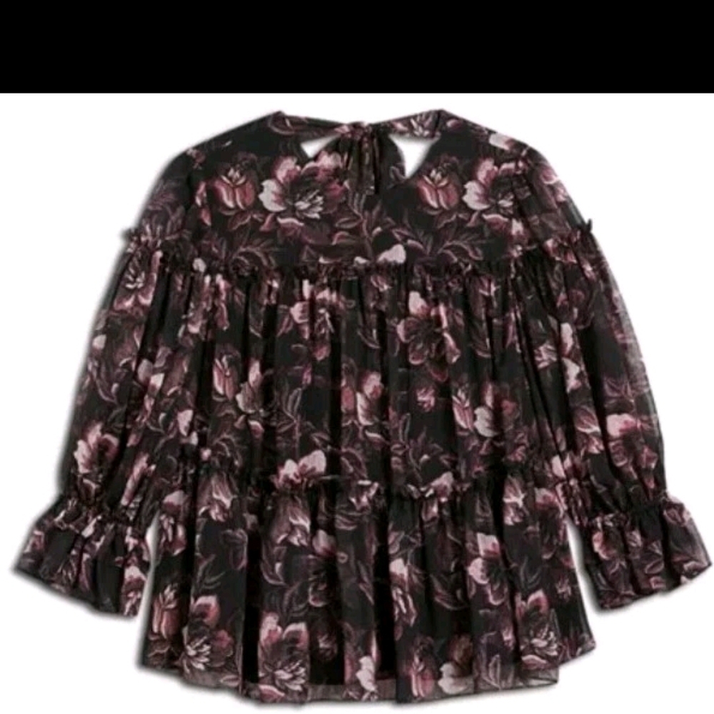 Ted Baker Black and Pink Floral Top Size 3
